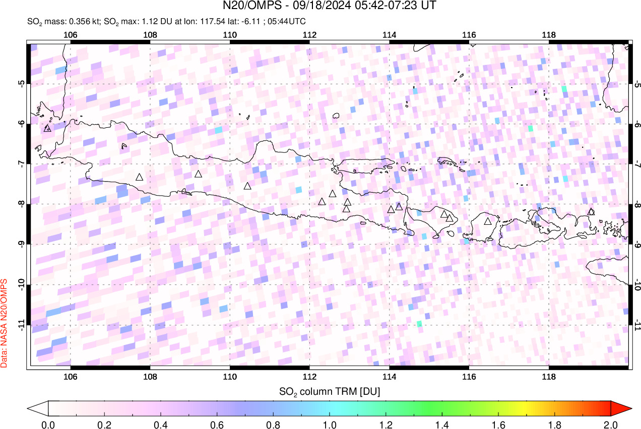 A sulfur dioxide image over Java, Indonesia on Sep 18, 2024.