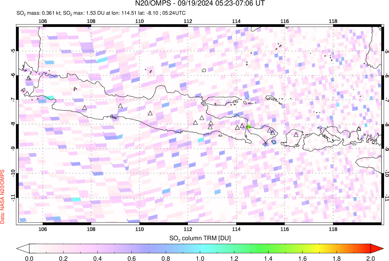 A sulfur dioxide image over Java, Indonesia on Sep 19, 2024.