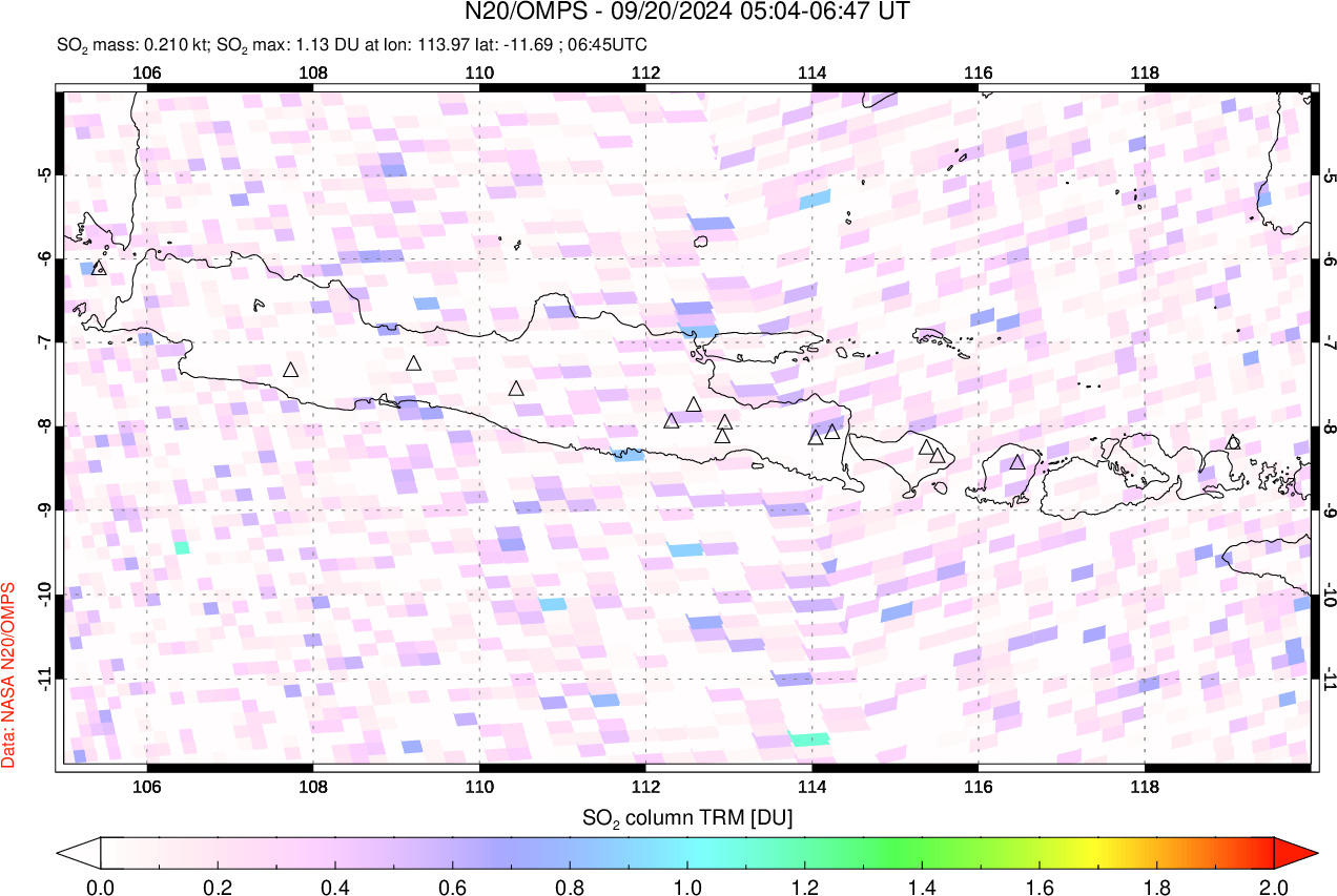 A sulfur dioxide image over Java, Indonesia on Sep 20, 2024.