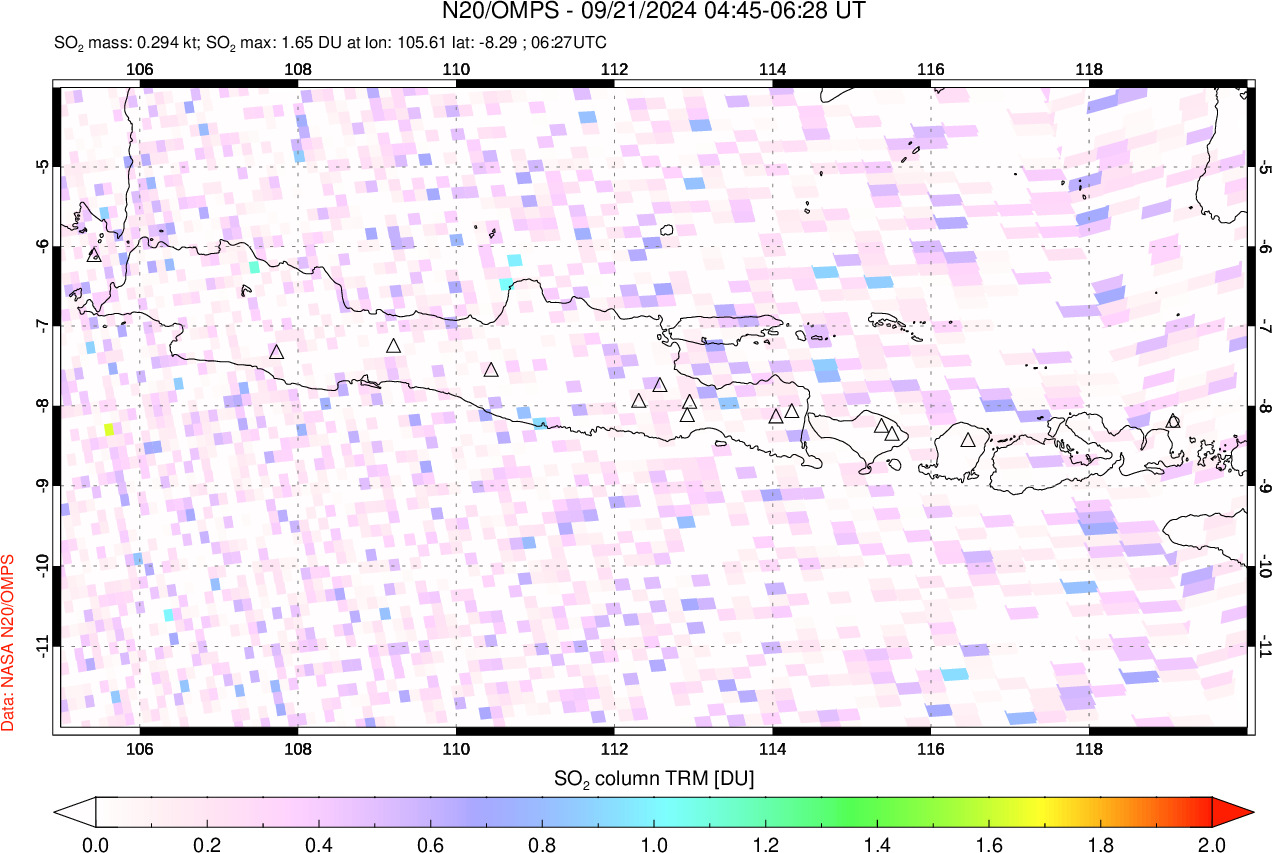 A sulfur dioxide image over Java, Indonesia on Sep 21, 2024.