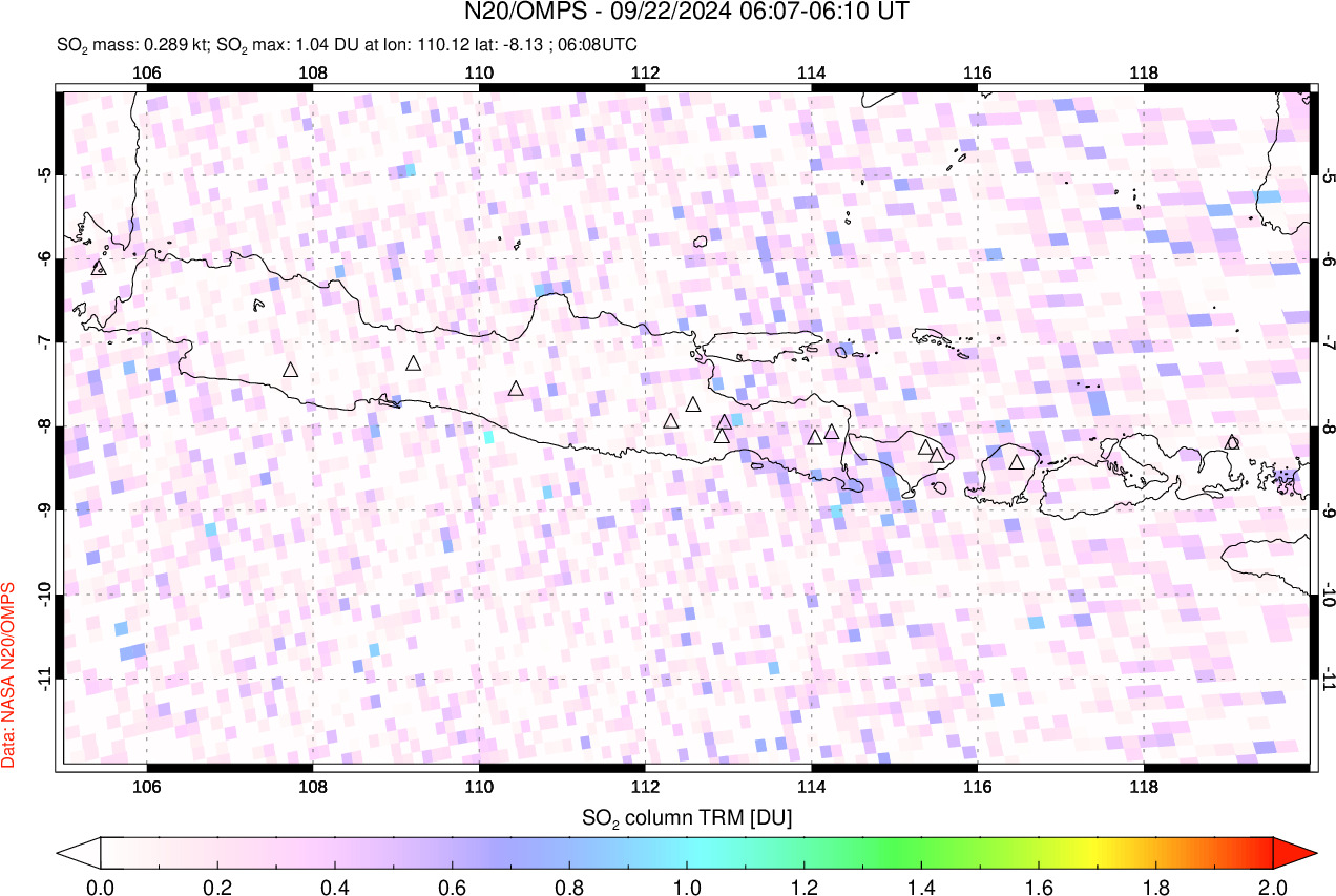 A sulfur dioxide image over Java, Indonesia on Sep 22, 2024.