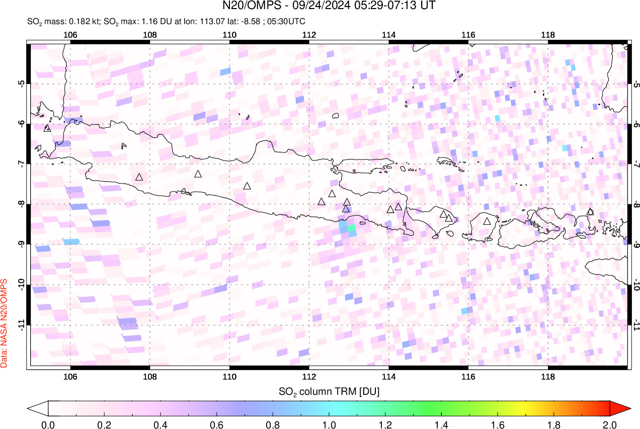 A sulfur dioxide image over Java, Indonesia on Sep 24, 2024.