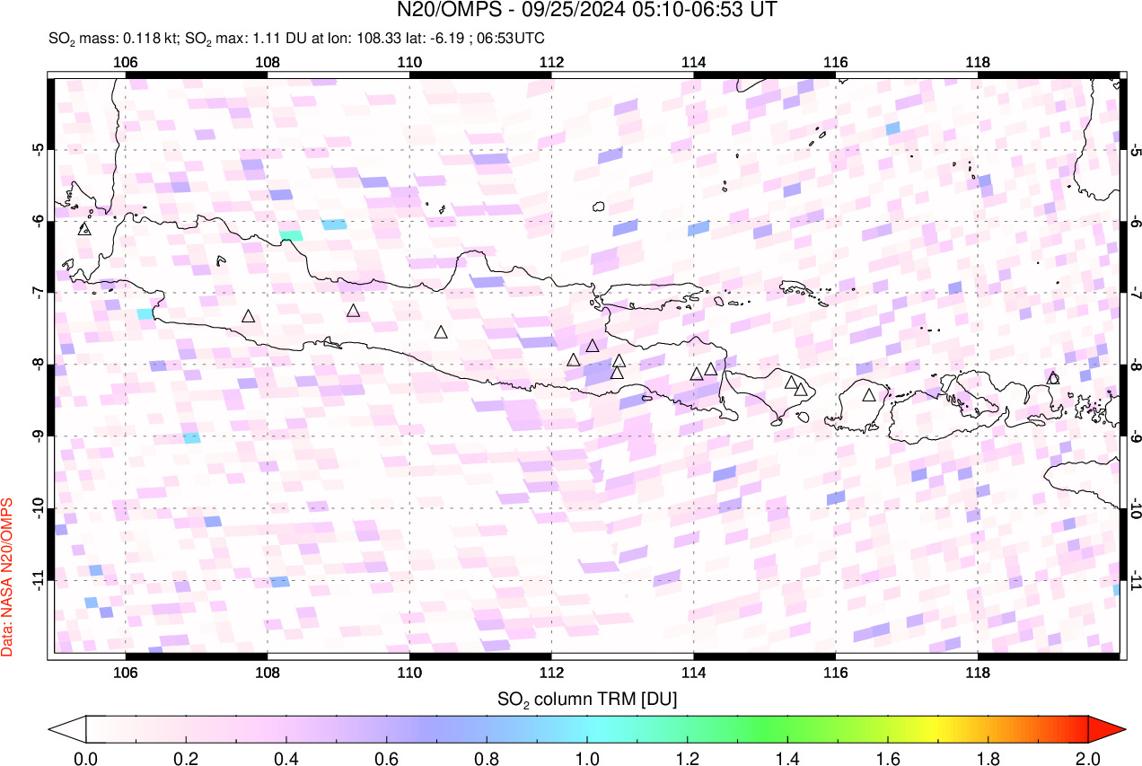 A sulfur dioxide image over Java, Indonesia on Sep 25, 2024.