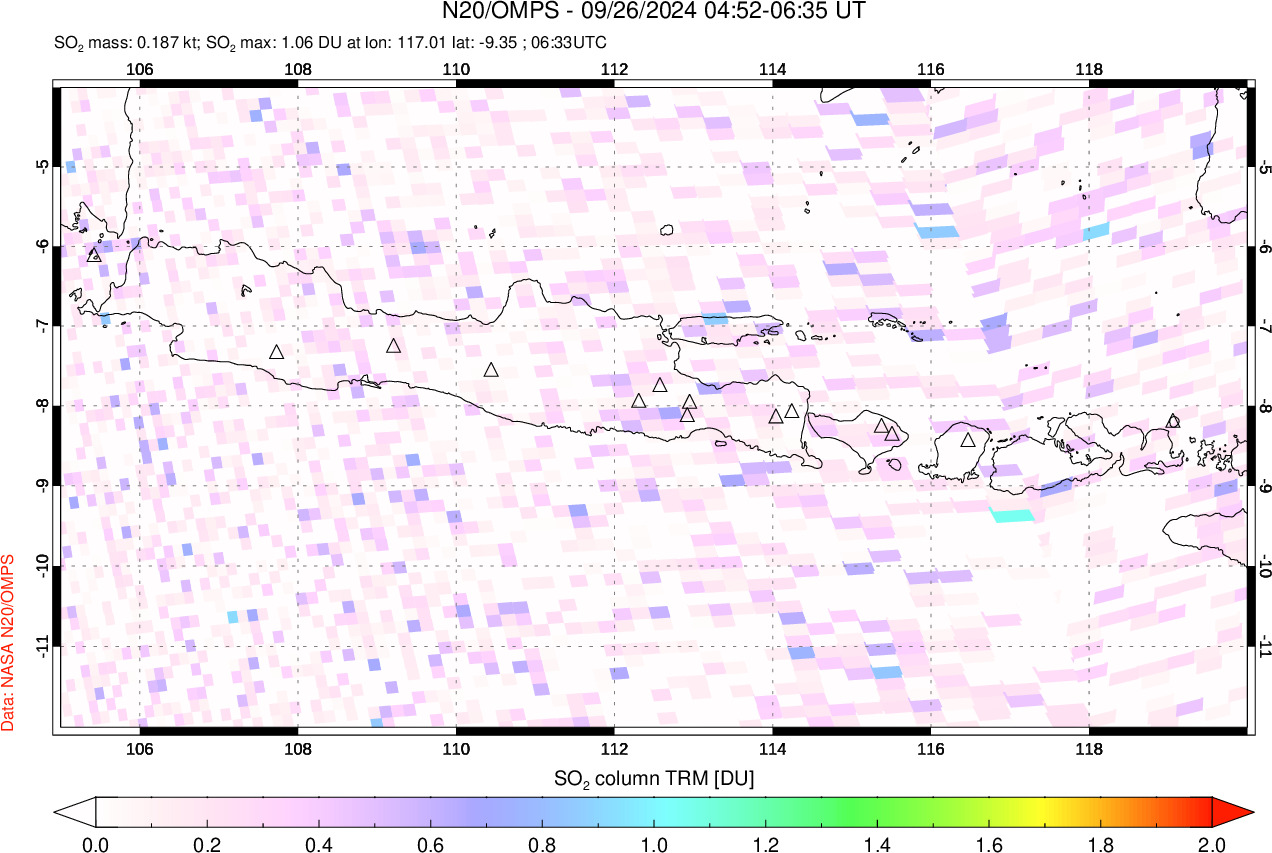 A sulfur dioxide image over Java, Indonesia on Sep 26, 2024.