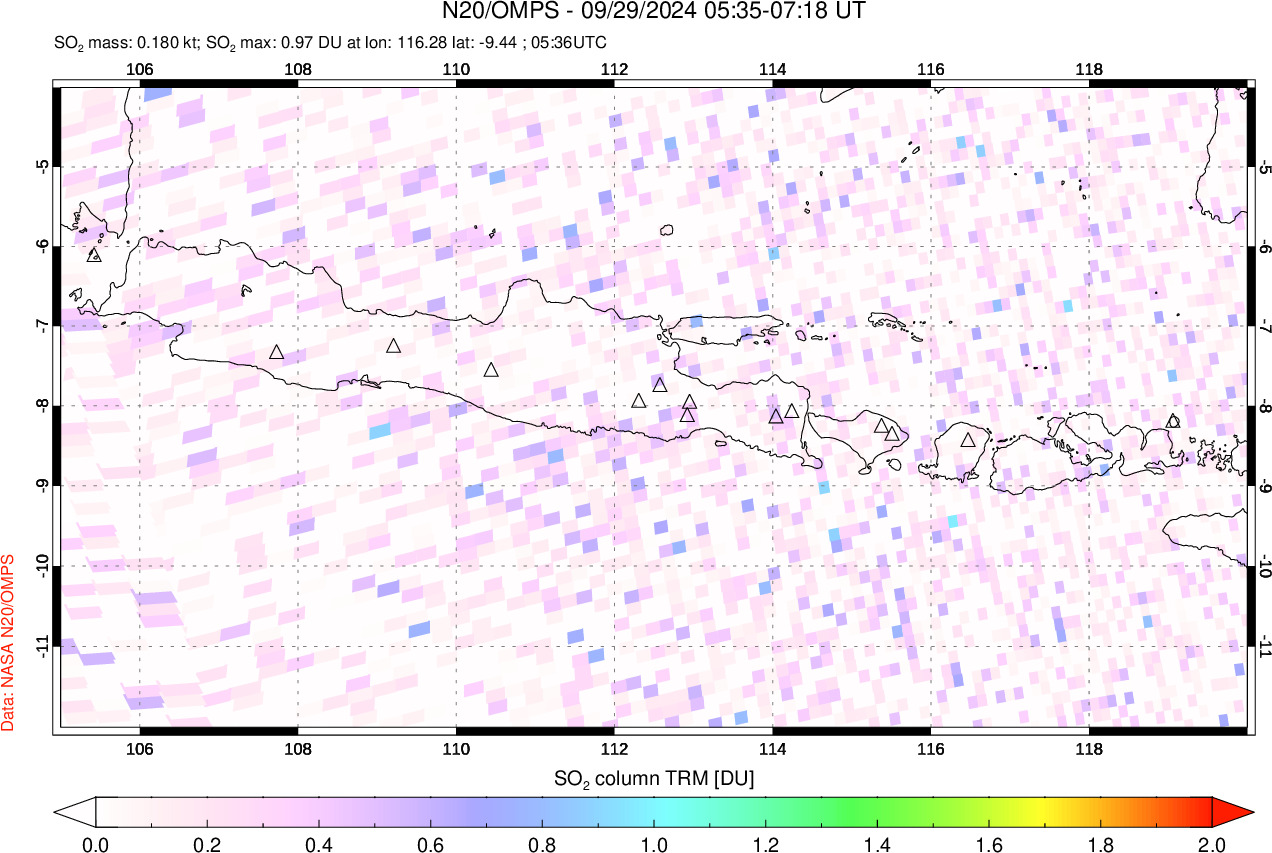 A sulfur dioxide image over Java, Indonesia on Sep 29, 2024.