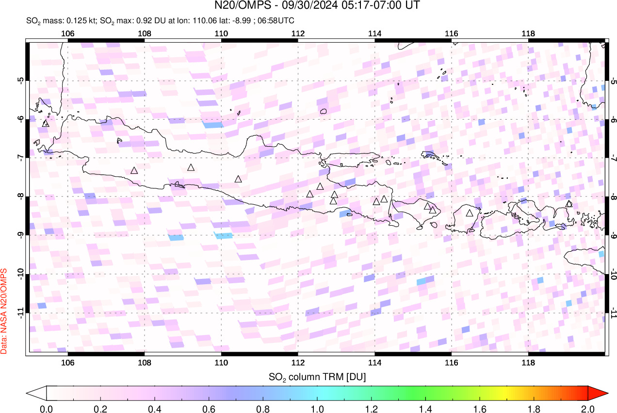 A sulfur dioxide image over Java, Indonesia on Sep 30, 2024.