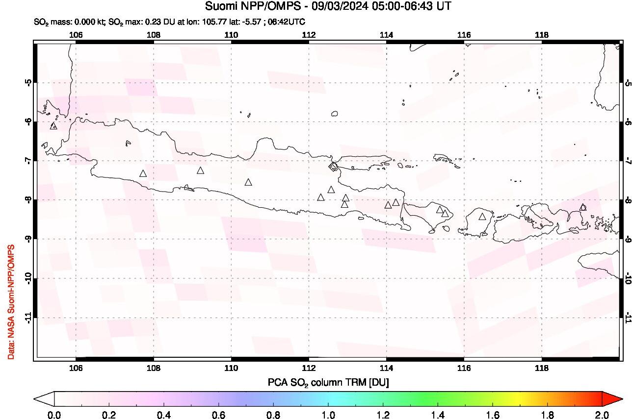 A sulfur dioxide image over Java, Indonesia on Sep 03, 2024.