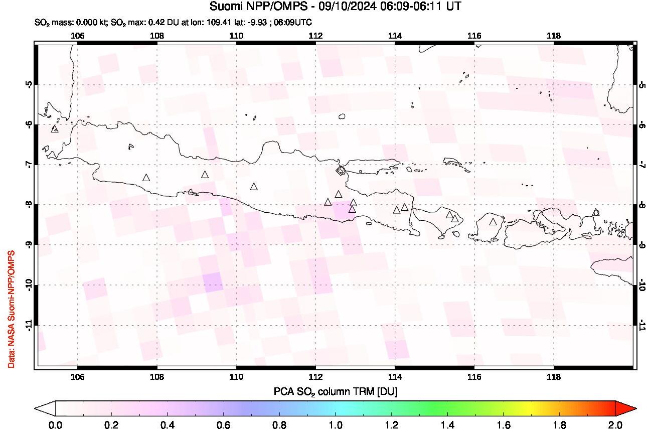 A sulfur dioxide image over Java, Indonesia on Sep 10, 2024.