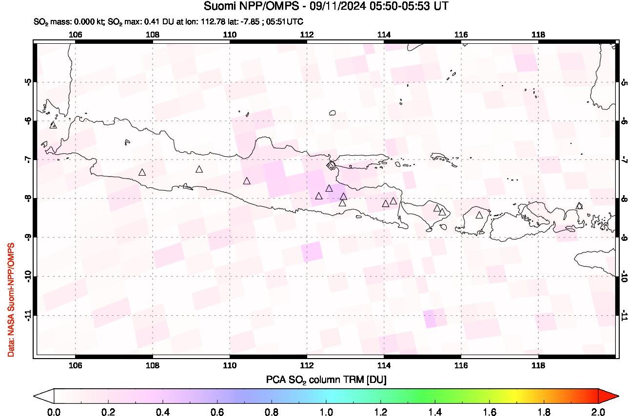 A sulfur dioxide image over Java, Indonesia on Sep 11, 2024.