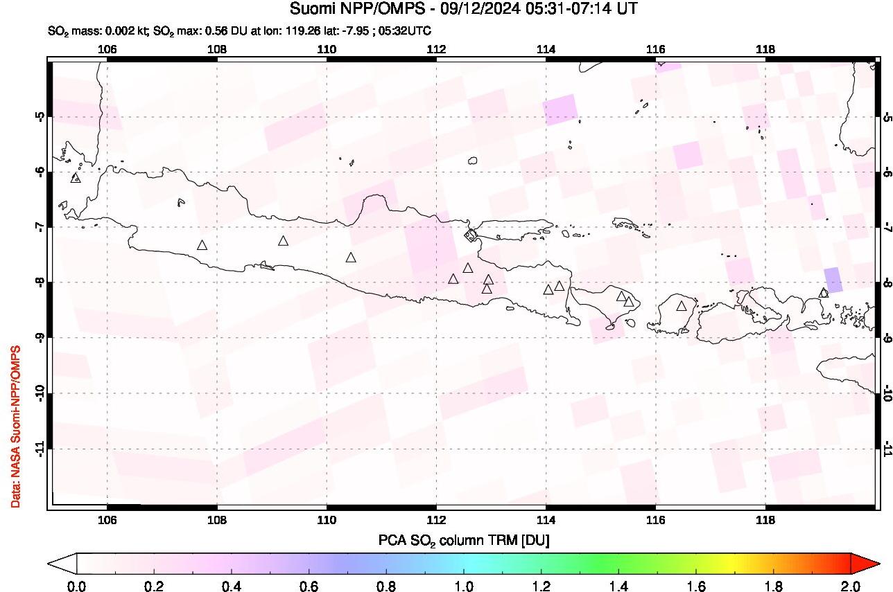 A sulfur dioxide image over Java, Indonesia on Sep 12, 2024.