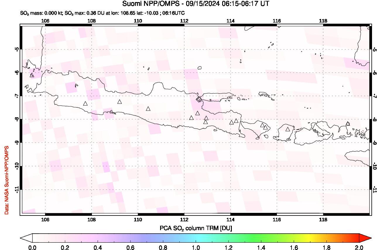 A sulfur dioxide image over Java, Indonesia on Sep 15, 2024.