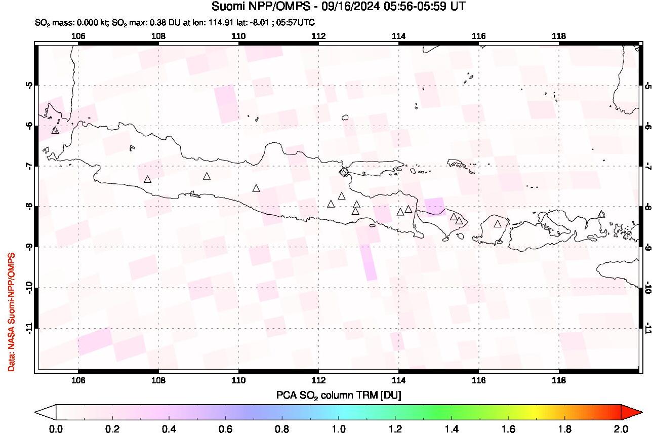 A sulfur dioxide image over Java, Indonesia on Sep 16, 2024.