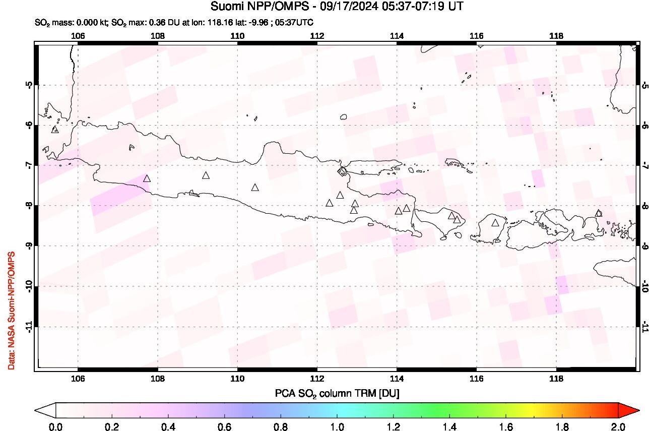 A sulfur dioxide image over Java, Indonesia on Sep 17, 2024.