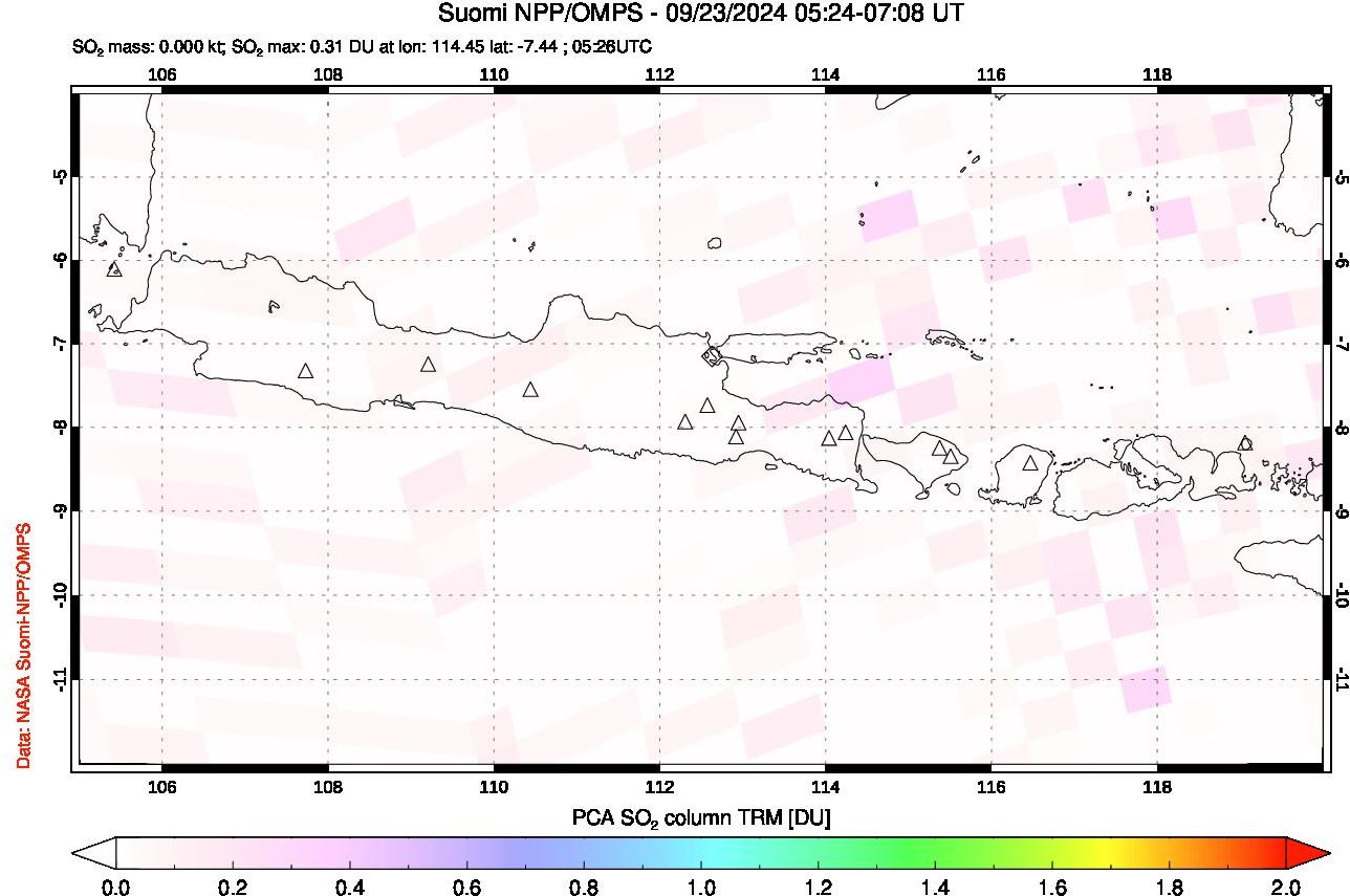 A sulfur dioxide image over Java, Indonesia on Sep 23, 2024.