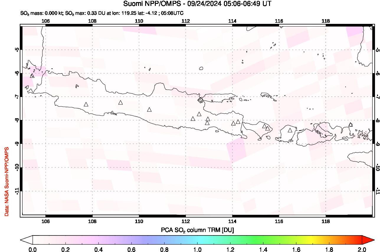 A sulfur dioxide image over Java, Indonesia on Sep 24, 2024.