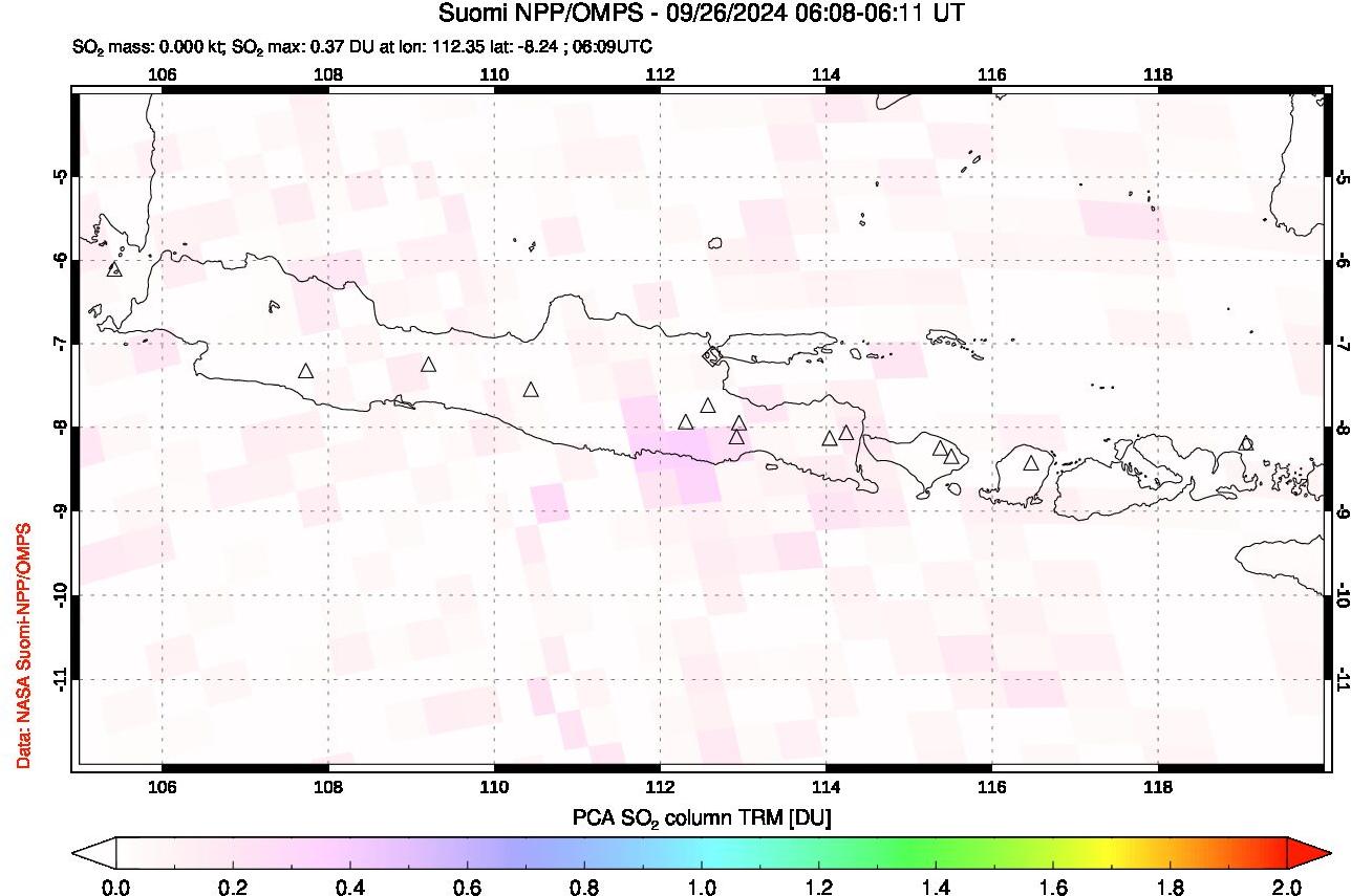 A sulfur dioxide image over Java, Indonesia on Sep 26, 2024.