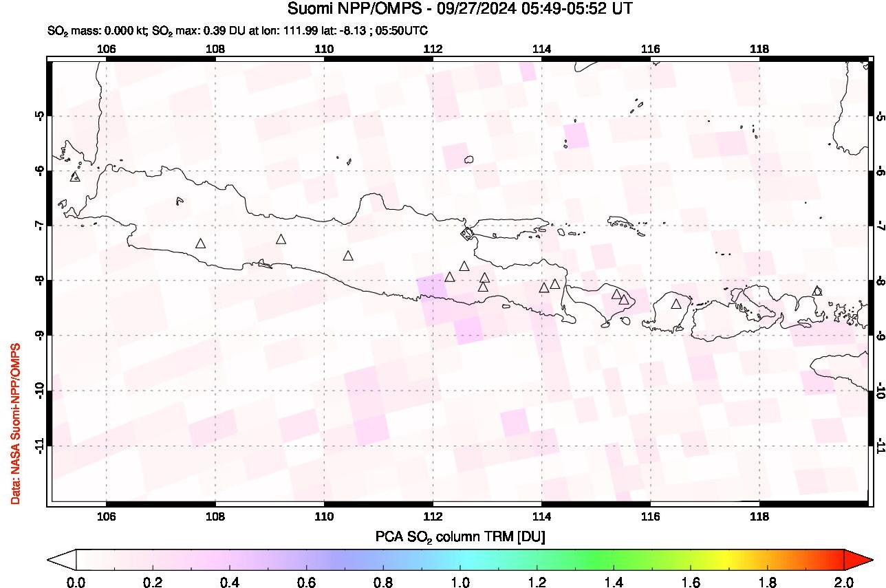 A sulfur dioxide image over Java, Indonesia on Sep 27, 2024.