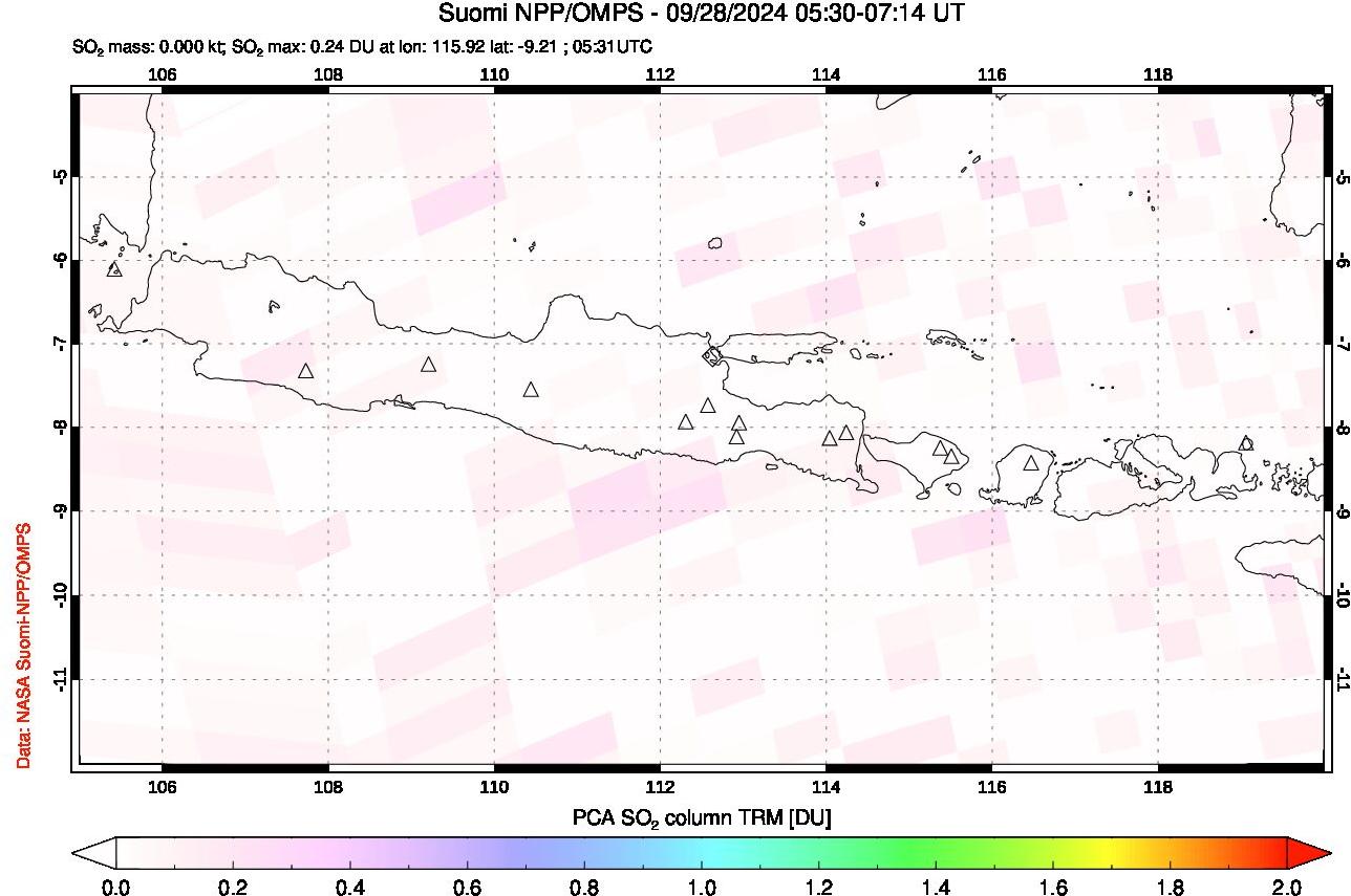 A sulfur dioxide image over Java, Indonesia on Sep 28, 2024.