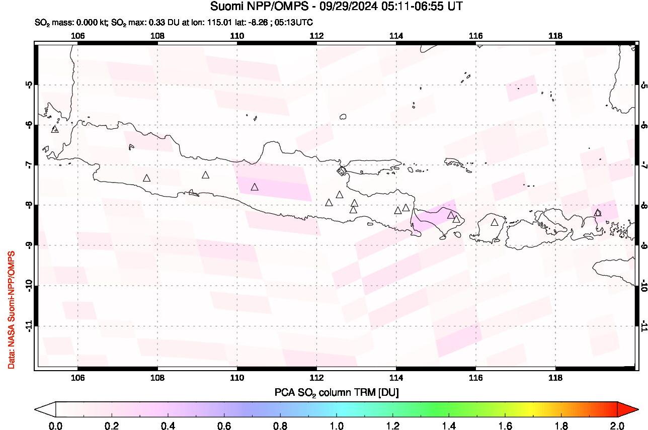 A sulfur dioxide image over Java, Indonesia on Sep 29, 2024.