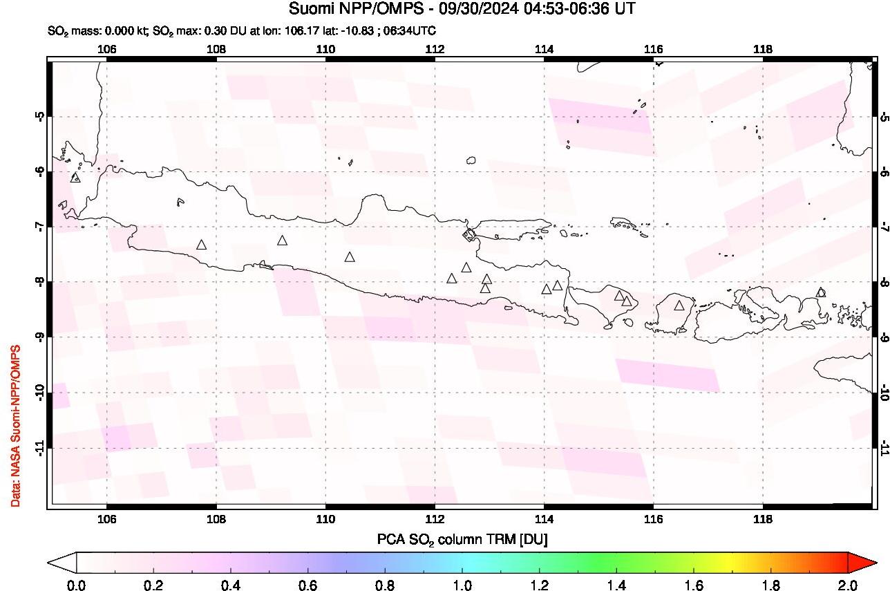 A sulfur dioxide image over Java, Indonesia on Sep 30, 2024.