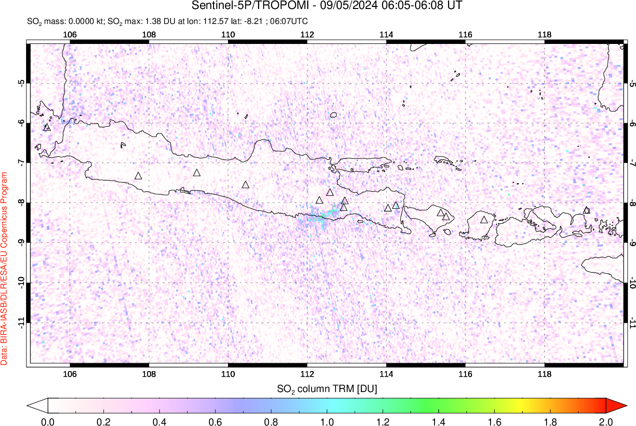 A sulfur dioxide image over Java, Indonesia on Sep 05, 2024.