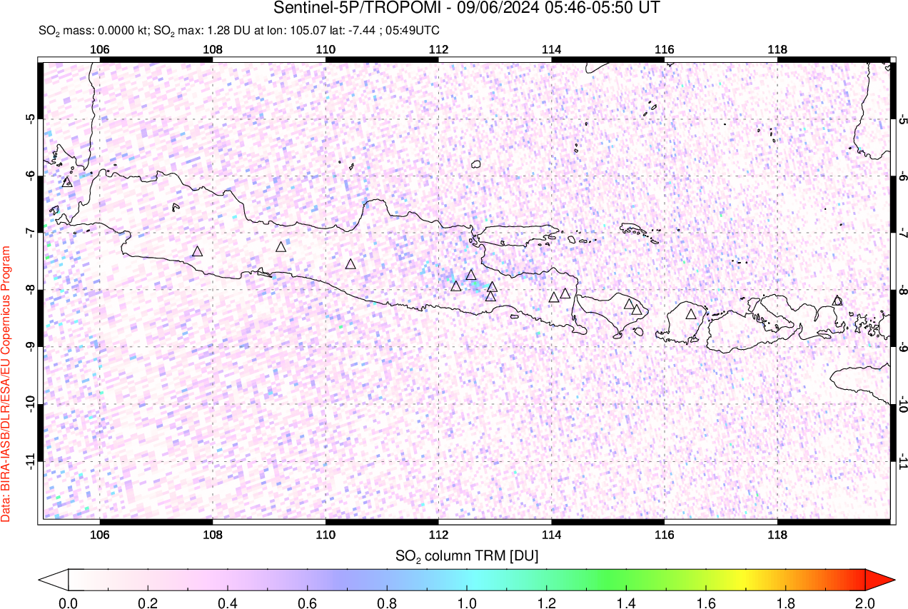 A sulfur dioxide image over Java, Indonesia on Sep 06, 2024.