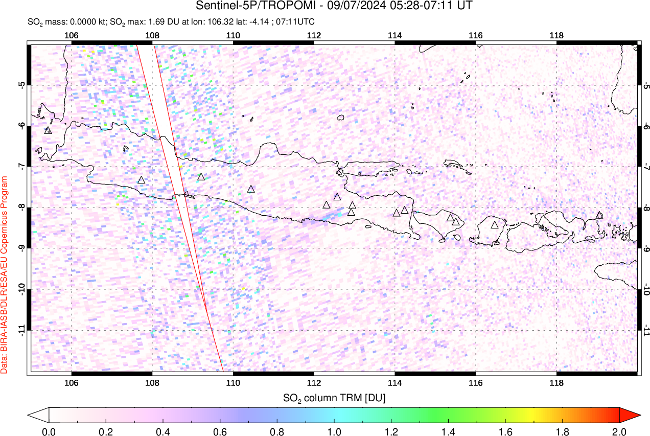 A sulfur dioxide image over Java, Indonesia on Sep 07, 2024.