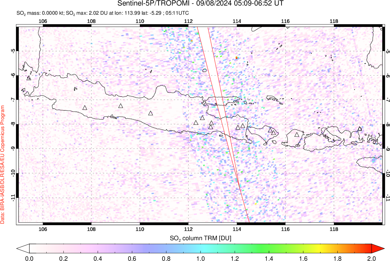 A sulfur dioxide image over Java, Indonesia on Sep 08, 2024.