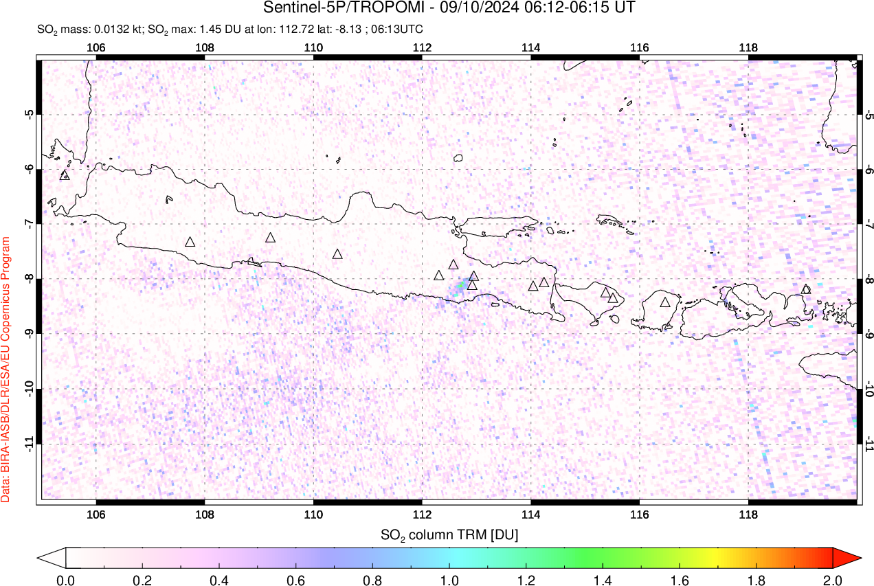 A sulfur dioxide image over Java, Indonesia on Sep 10, 2024.