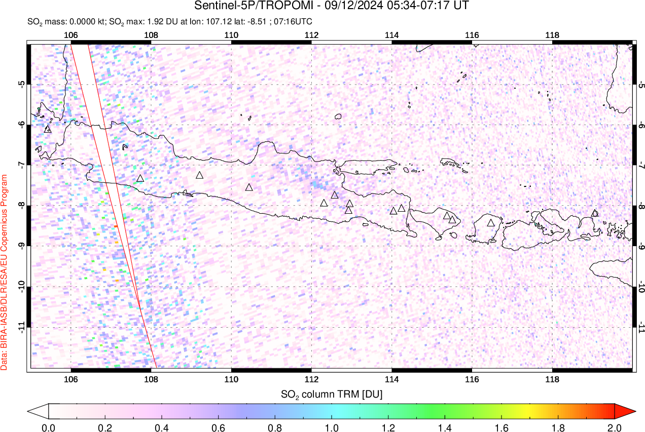 A sulfur dioxide image over Java, Indonesia on Sep 12, 2024.