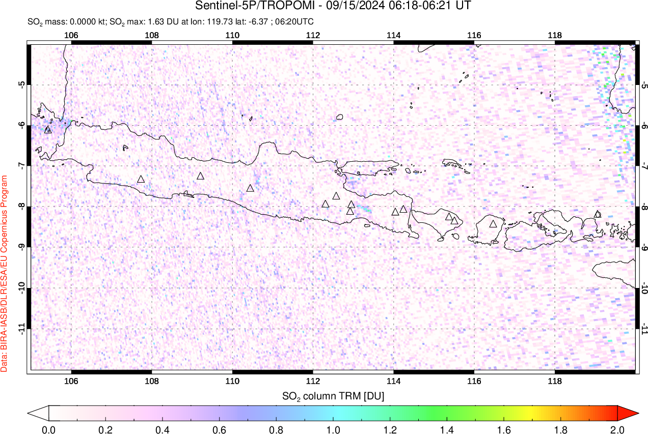 A sulfur dioxide image over Java, Indonesia on Sep 15, 2024.