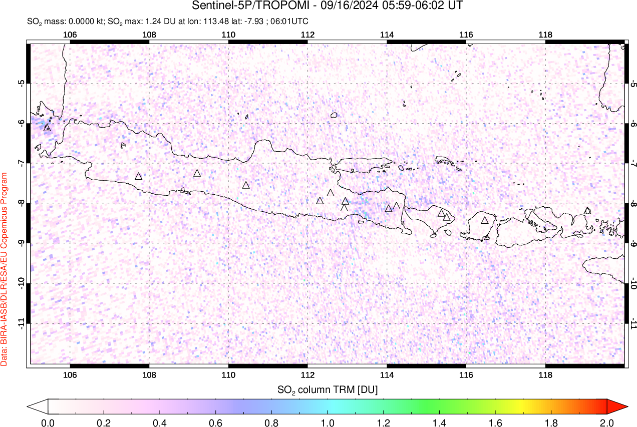 A sulfur dioxide image over Java, Indonesia on Sep 16, 2024.