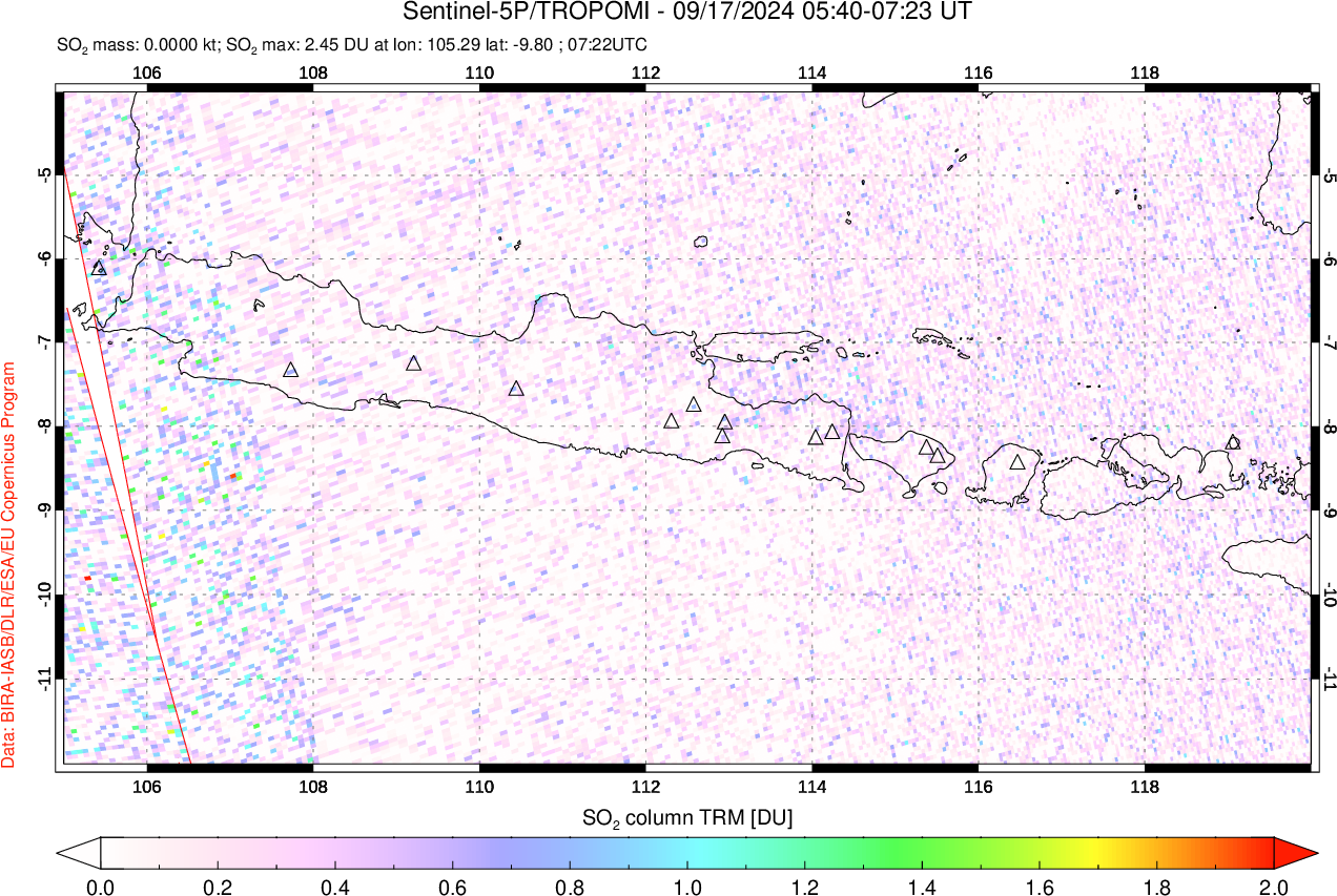 A sulfur dioxide image over Java, Indonesia on Sep 17, 2024.