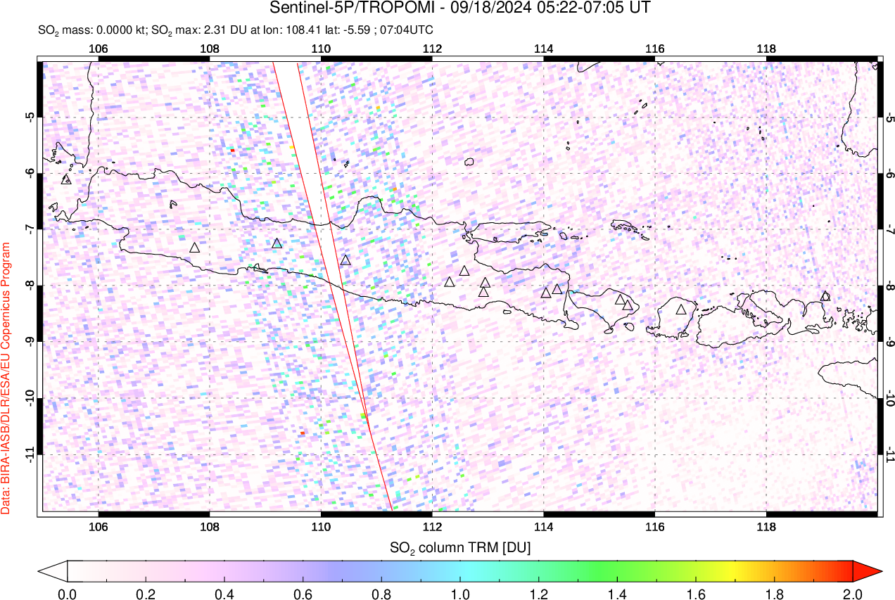 A sulfur dioxide image over Java, Indonesia on Sep 18, 2024.