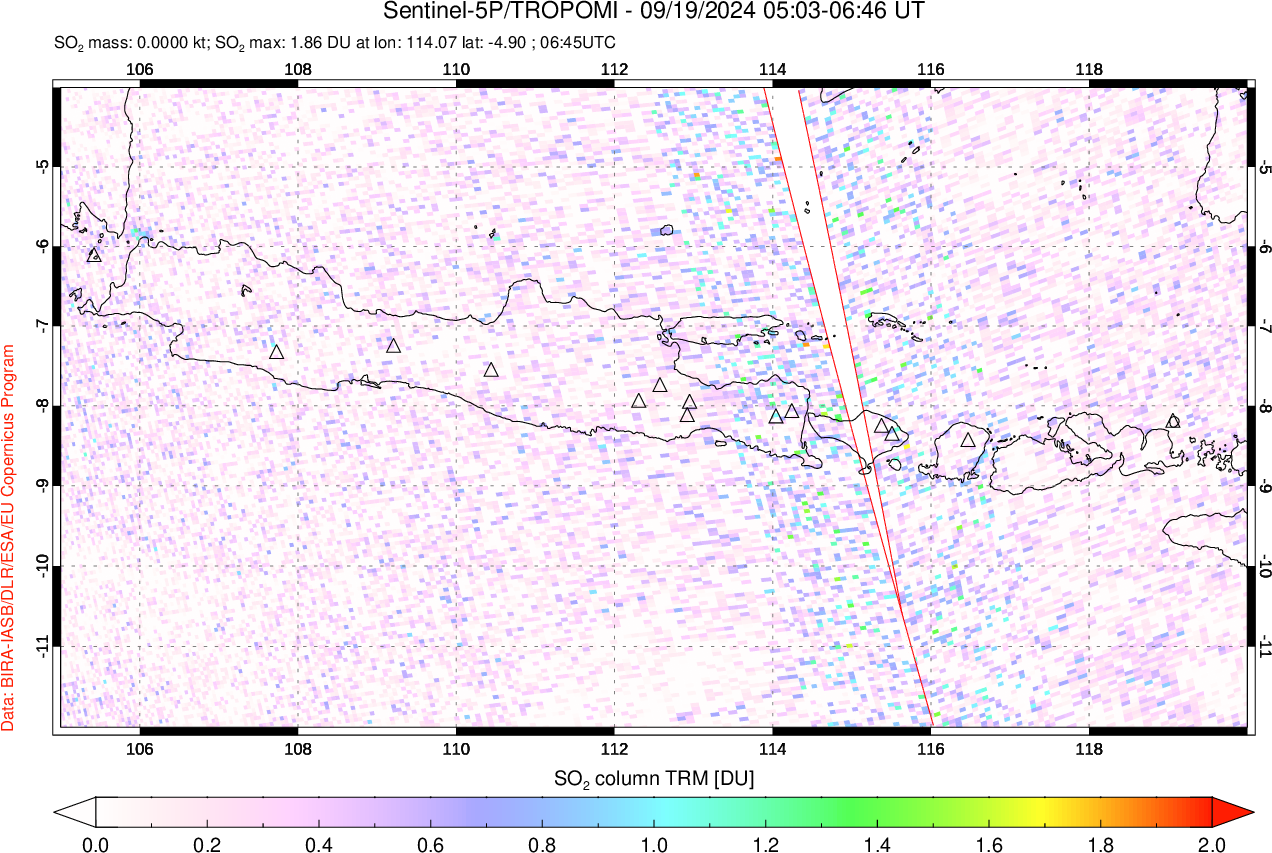 A sulfur dioxide image over Java, Indonesia on Sep 19, 2024.