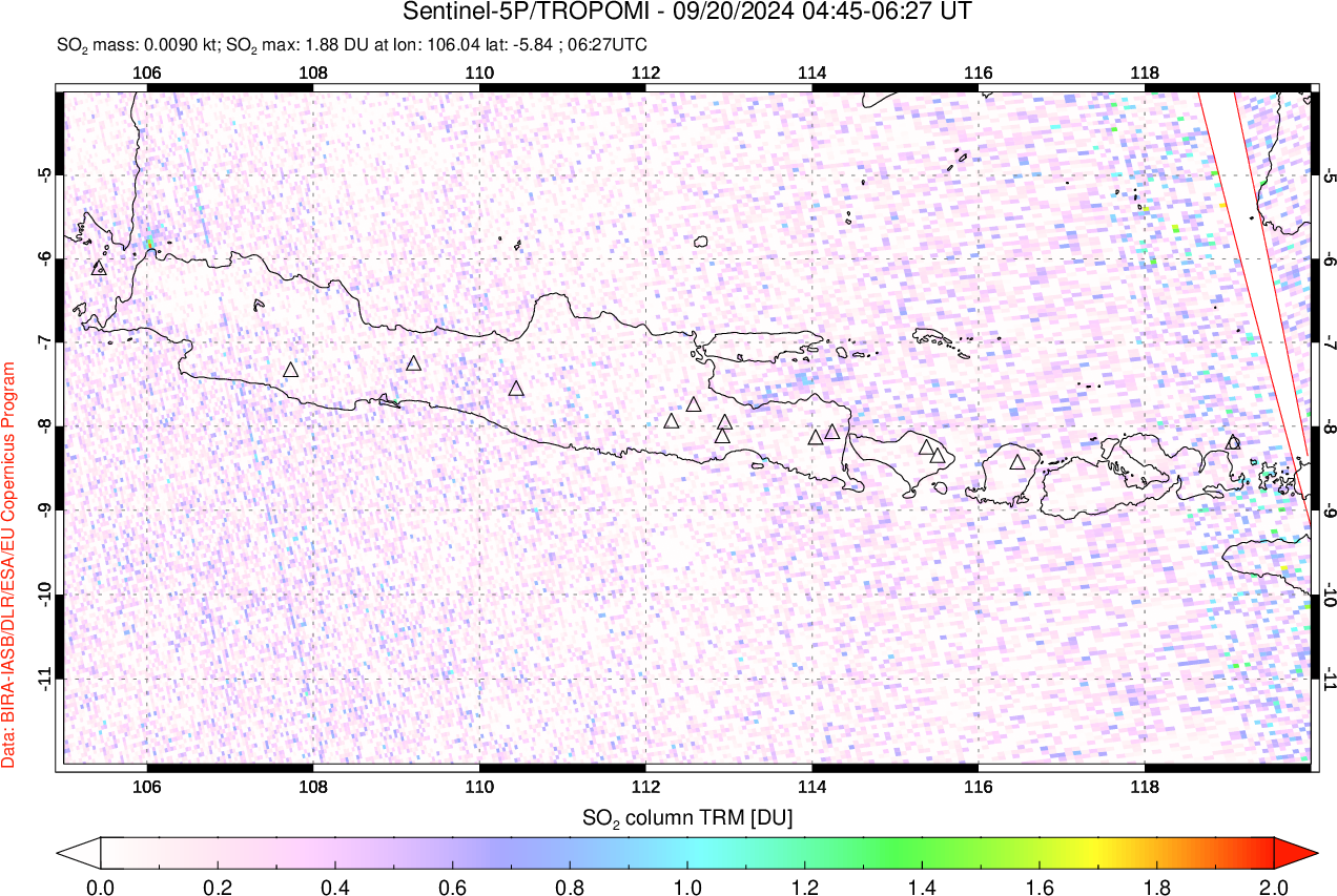 A sulfur dioxide image over Java, Indonesia on Sep 20, 2024.