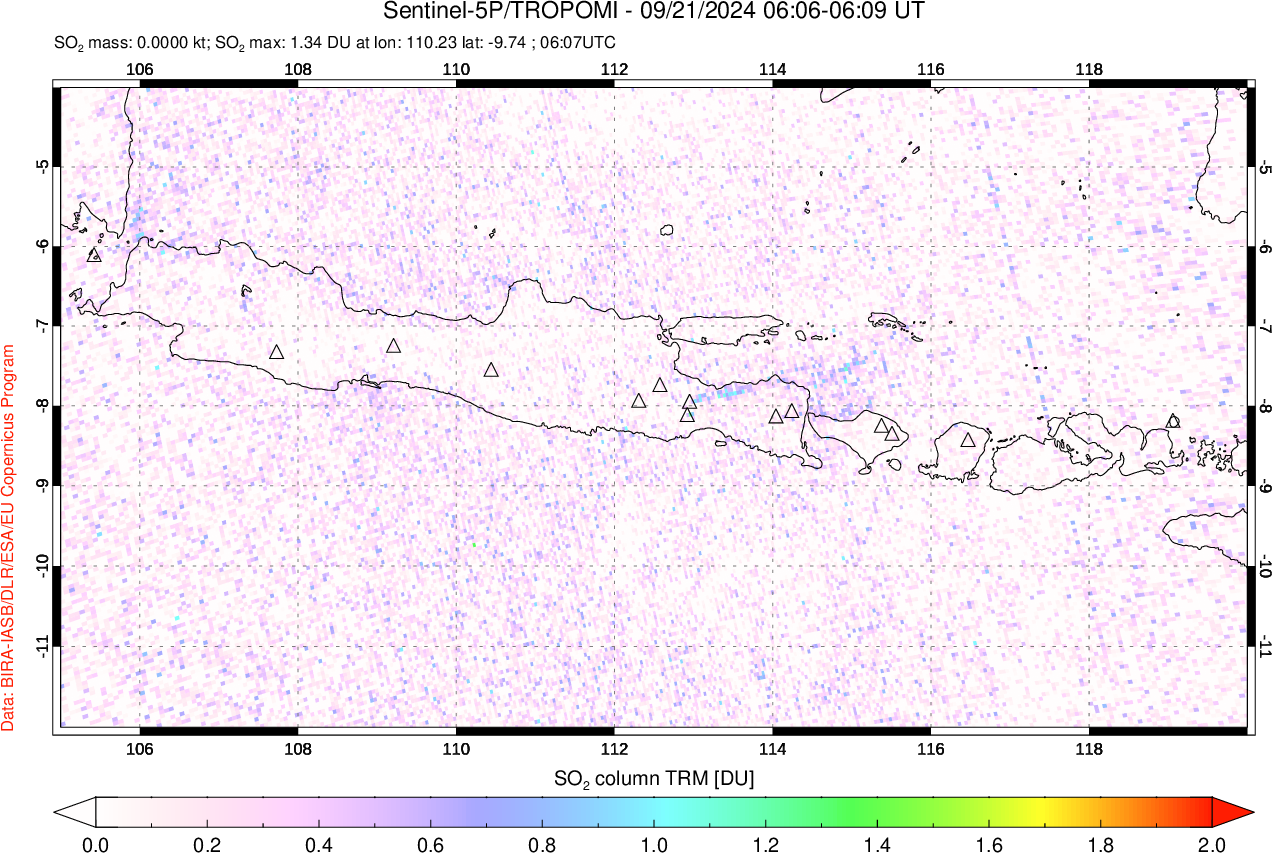 A sulfur dioxide image over Java, Indonesia on Sep 21, 2024.