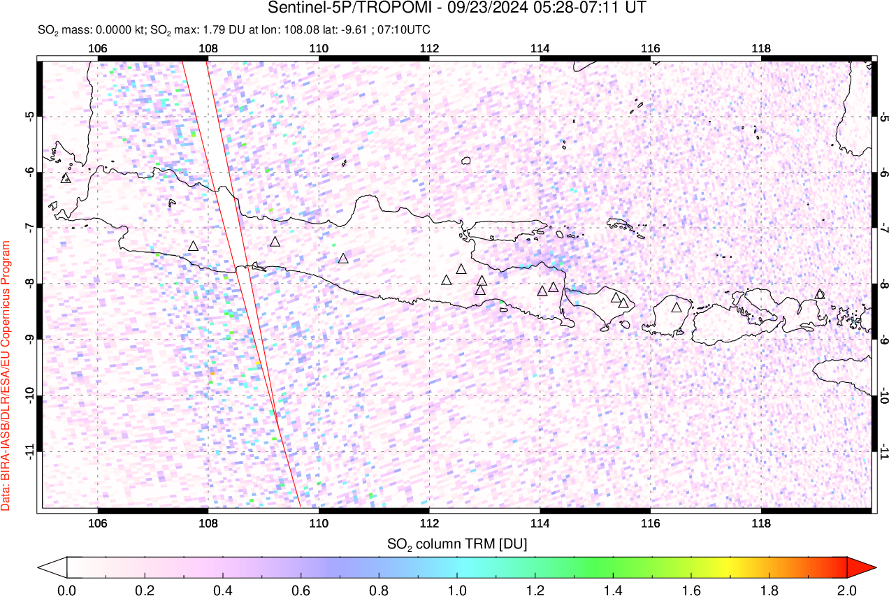 A sulfur dioxide image over Java, Indonesia on Sep 23, 2024.