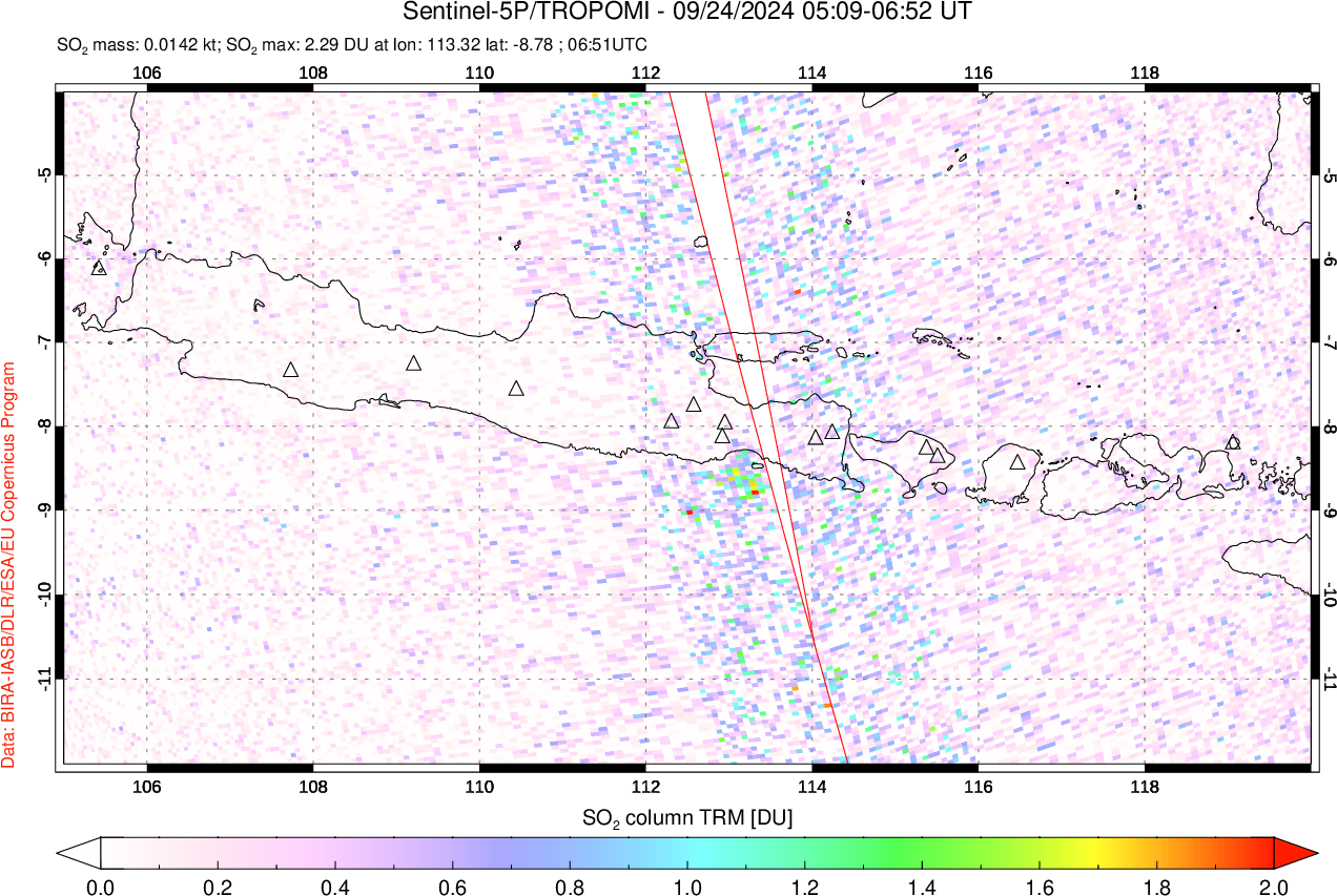 A sulfur dioxide image over Java, Indonesia on Sep 24, 2024.