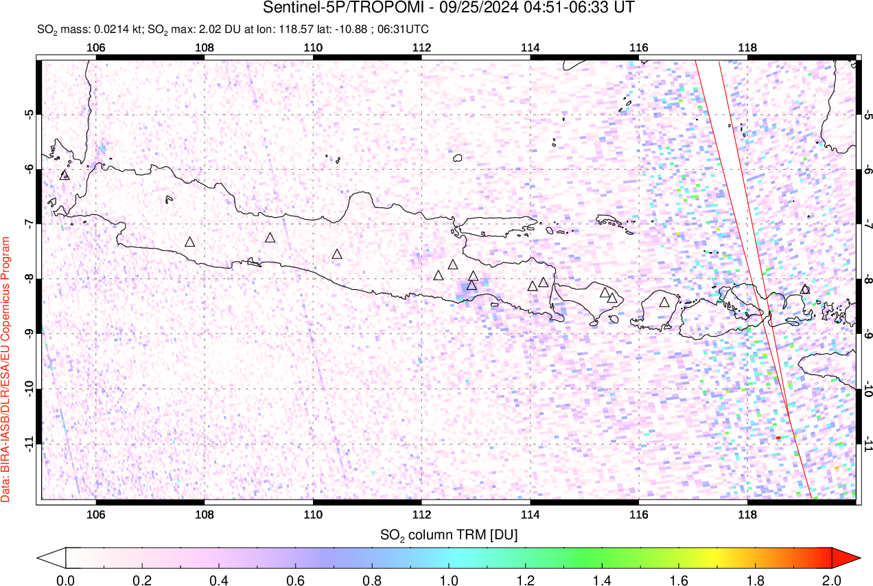 A sulfur dioxide image over Java, Indonesia on Sep 25, 2024.