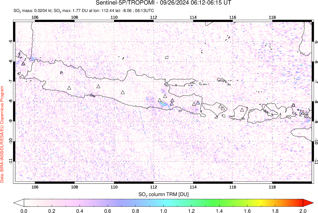 A sulfur dioxide image over Java, Indonesia on Sep 26, 2024.