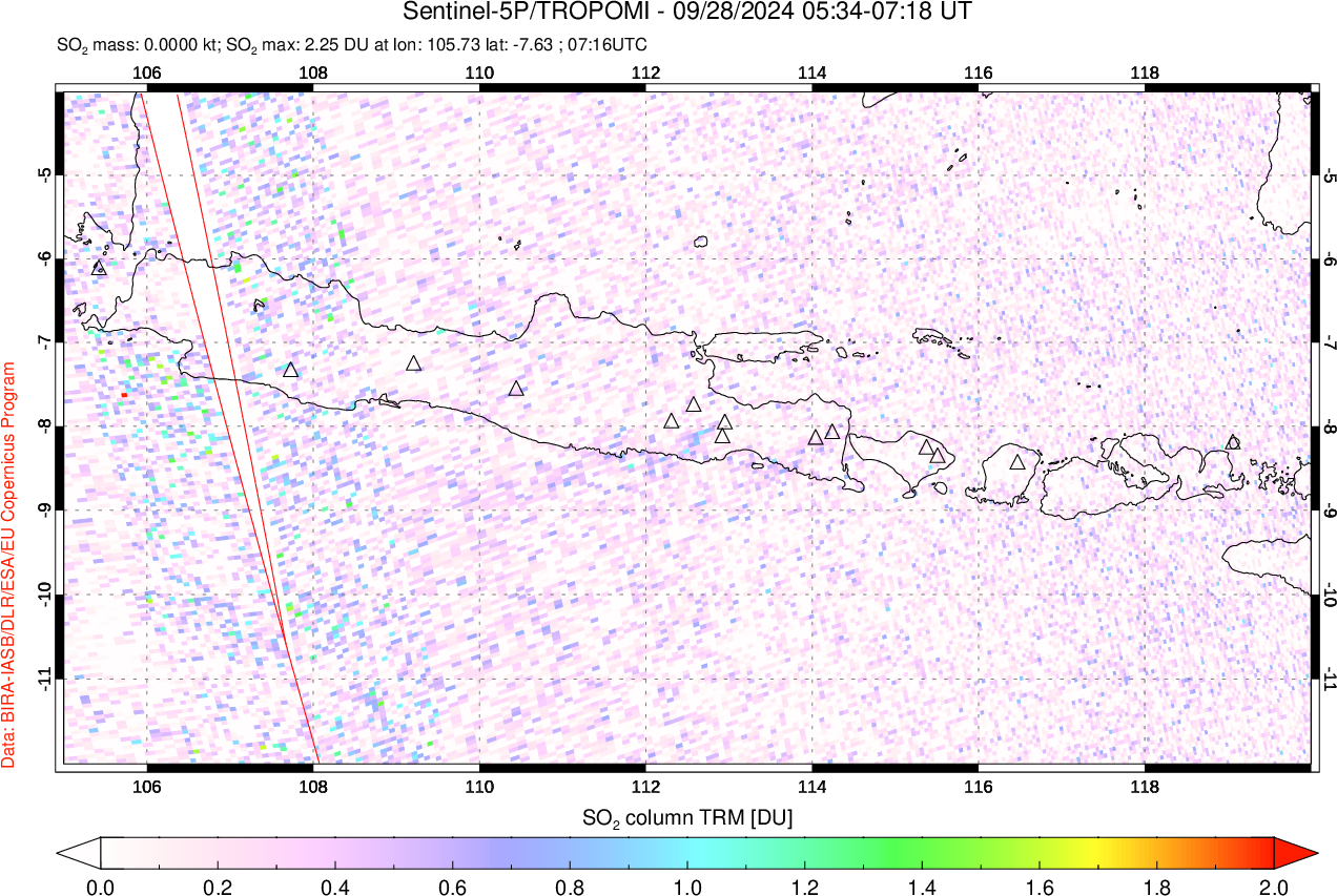 A sulfur dioxide image over Java, Indonesia on Sep 28, 2024.