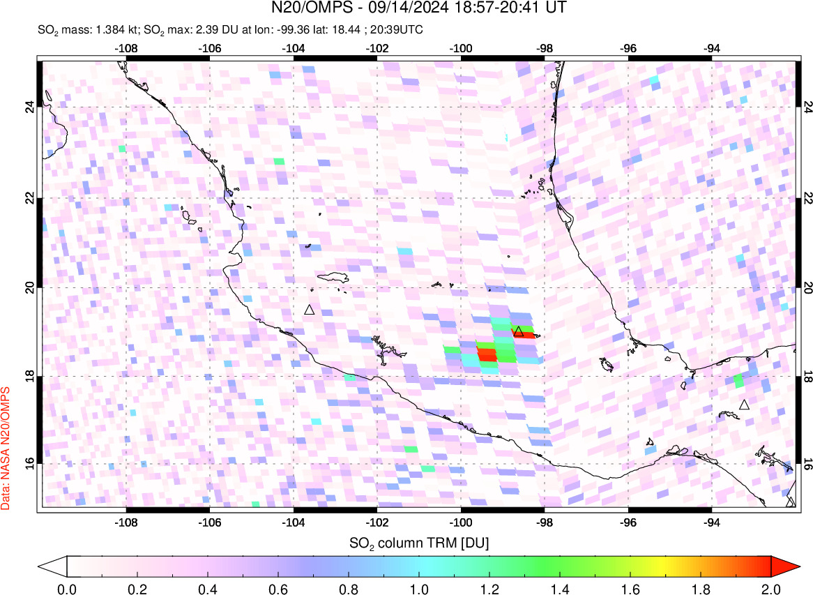 A sulfur dioxide image over Mexico on Sep 14, 2024.