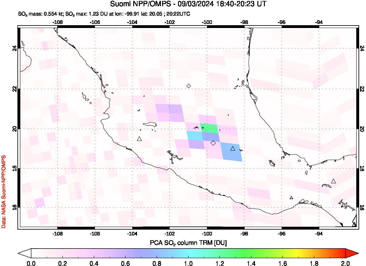 A sulfur dioxide image over Mexico on Sep 03, 2024.