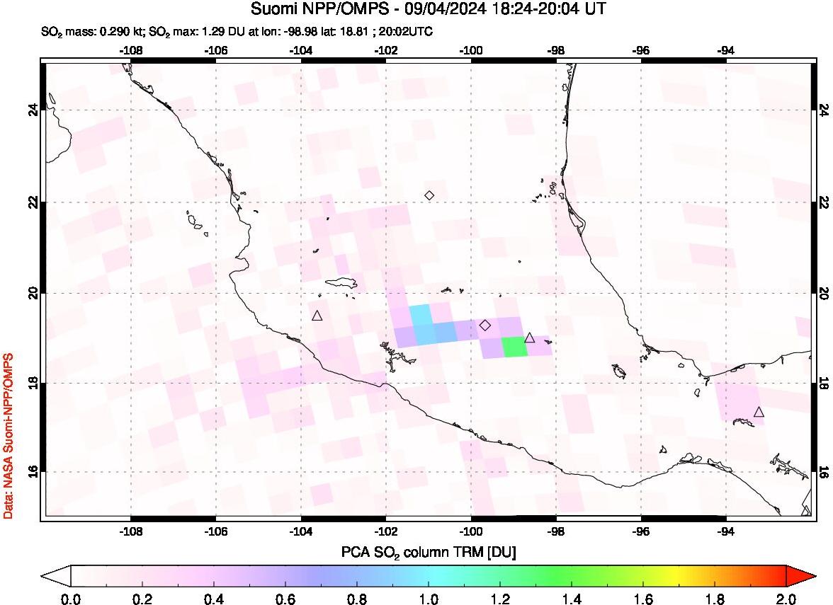 A sulfur dioxide image over Mexico on Sep 04, 2024.