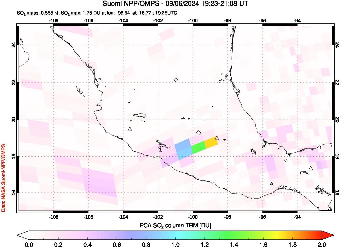 A sulfur dioxide image over Mexico on Sep 06, 2024.