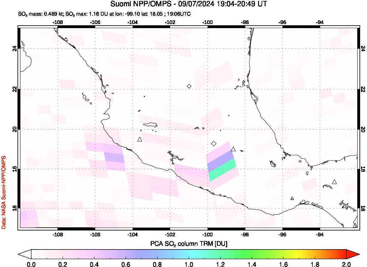 A sulfur dioxide image over Mexico on Sep 07, 2024.