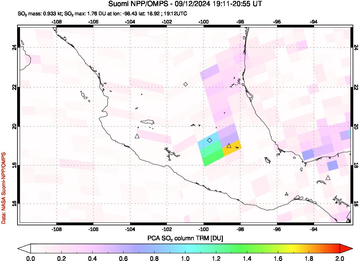 A sulfur dioxide image over Mexico on Sep 12, 2024.