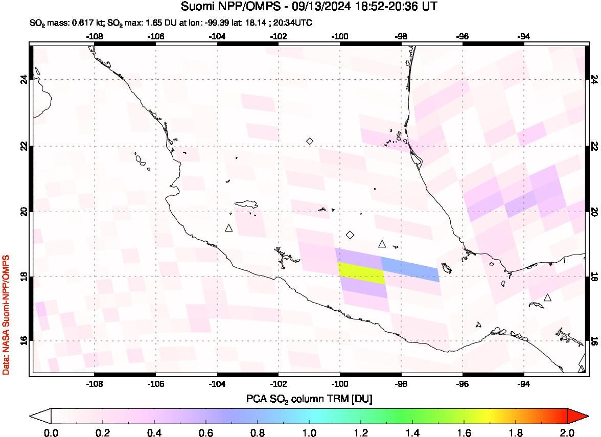 A sulfur dioxide image over Mexico on Sep 13, 2024.