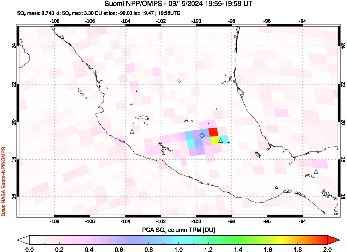 A sulfur dioxide image over Mexico on Sep 15, 2024.